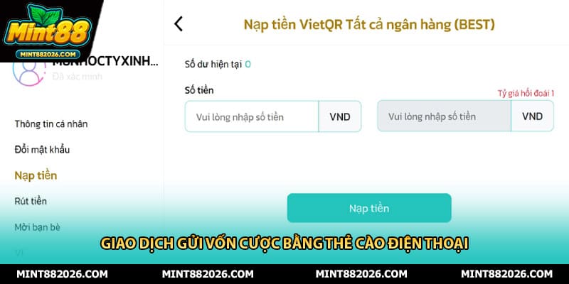 Giao dịch gửi vốn cược bằng thẻ cào điện thoại